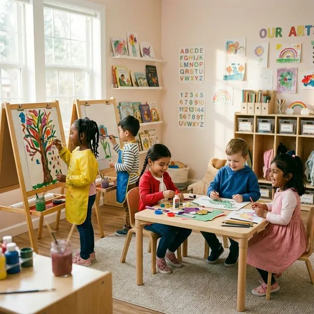 Children doing creative art in preschool